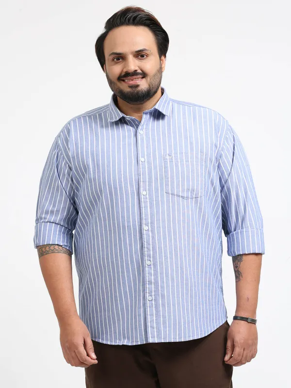 Gandia_Blue_Cotton_Plus_Size_Striped_Shirt_For_Men