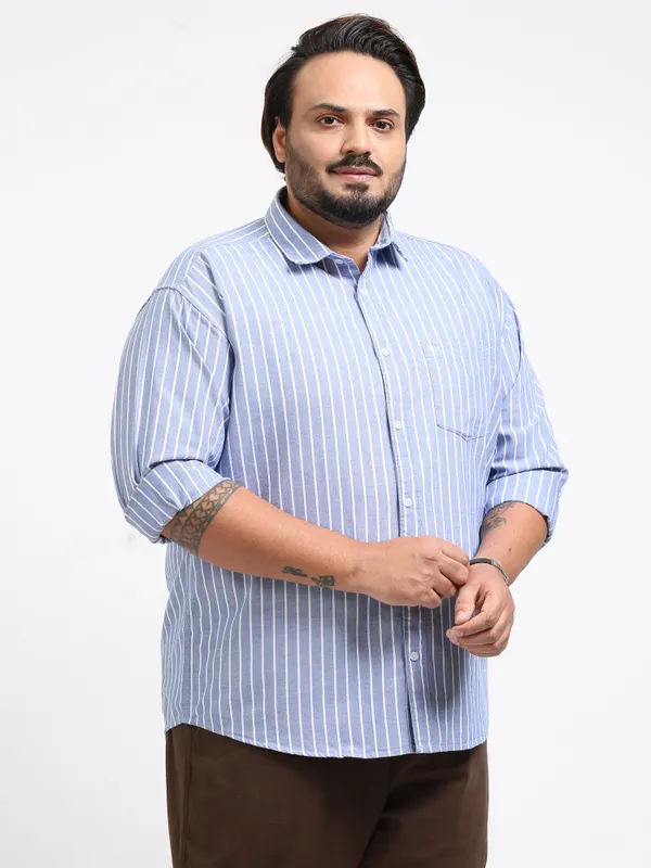 Gandia_Blue_Cotton_Plus_Size_Striped_Shirt_For_Men
