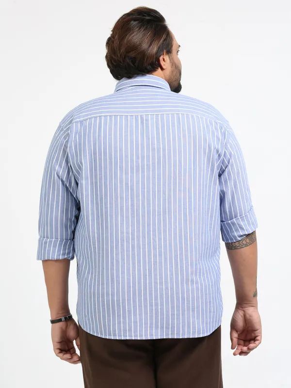 Gandia_Blue_Cotton_Plus_Size_Striped_Shirt_For_Men