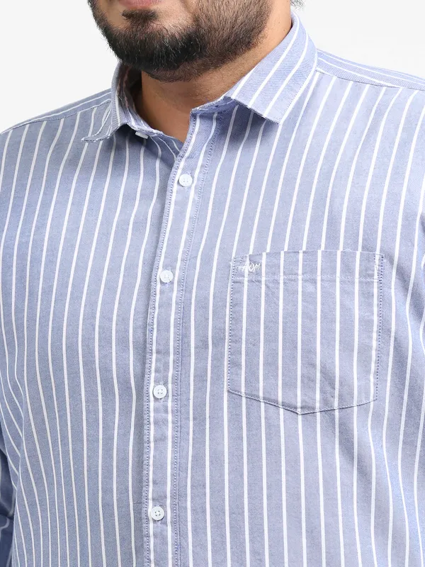Gandia_Blue_Cotton_Plus_Size_Striped_Shirt_For_Men