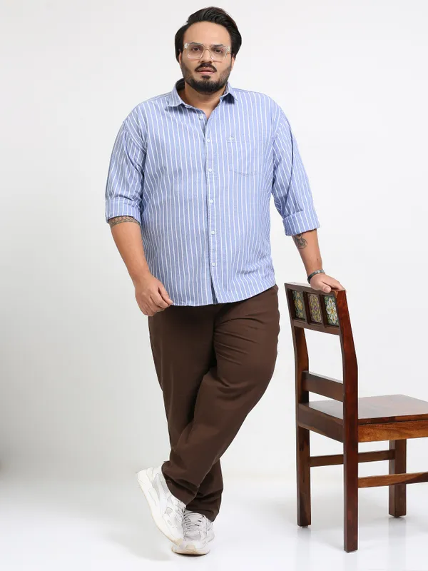 Gandia_Blue_Cotton_Plus_Size_Striped_Shirt_For_Men