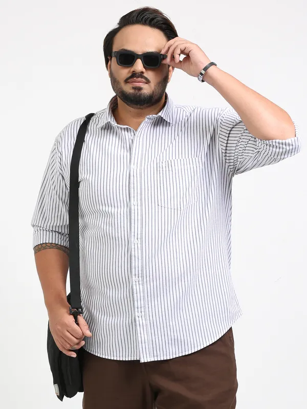 Gandia_Pale_Grey_Cotton_Plus_Size_Striped_Shirt_For_Men