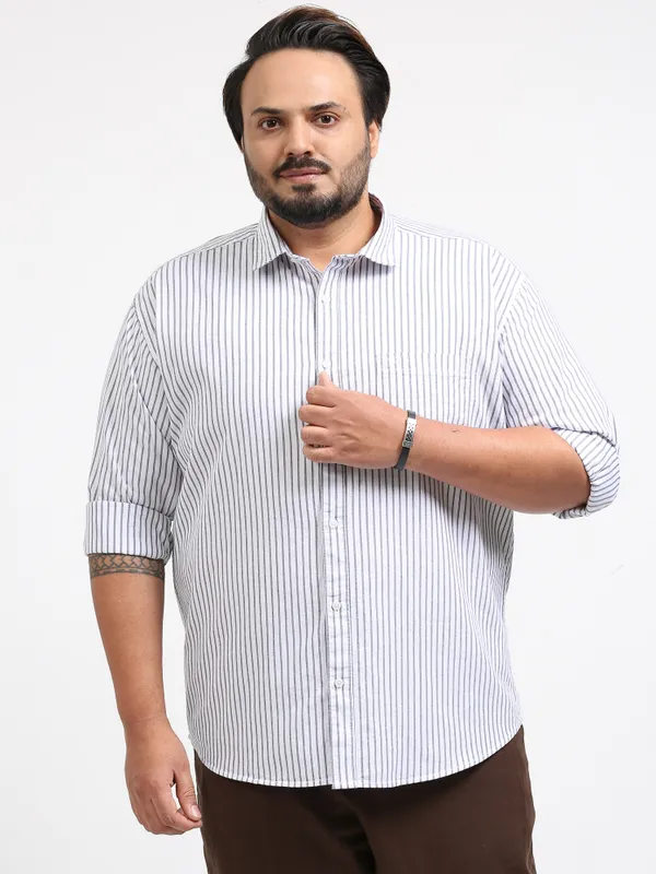 Gandia_Pale_Grey_Cotton_Plus_Size_Striped_Shirt_For_Men