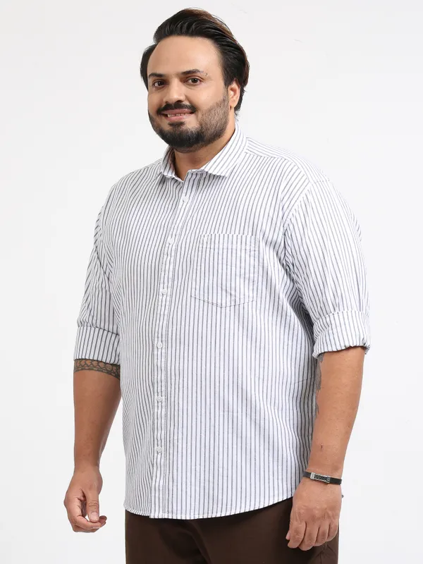 Gandia_Pale_Grey_Cotton_Plus_Size_Striped_Shirt_For_Men