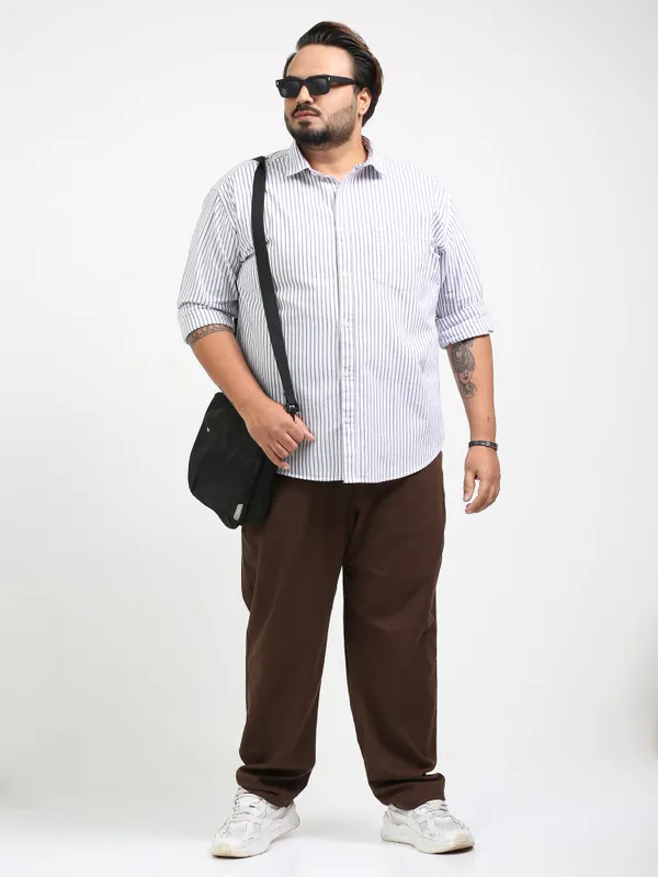 Gandia_Pale_Grey_Cotton_Plus_Size_Striped_Shirt_For_Men