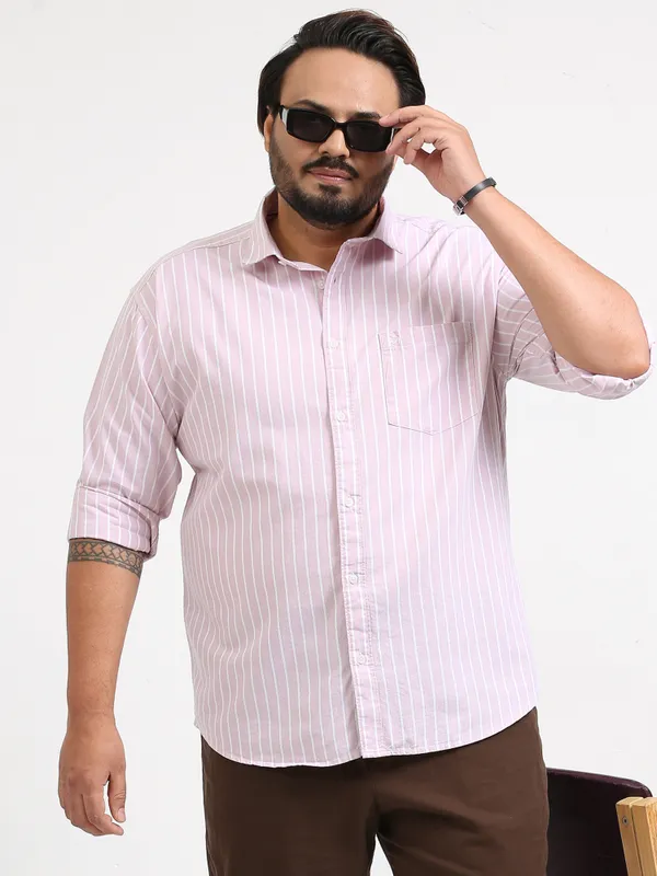 Gandia_Pink_Cotton_Plus_Size_Striped_Shirt_For_Men
