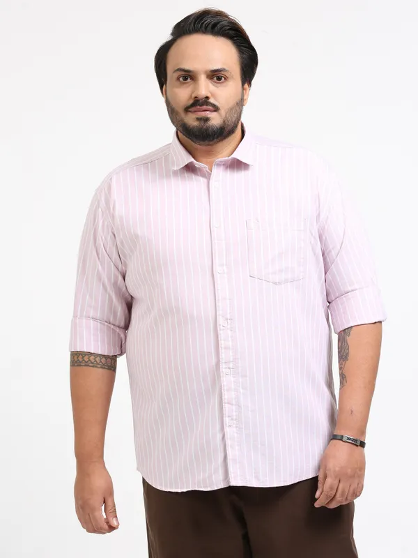Gandia_Pink_Cotton_Plus_Size_Striped_Shirt_For_Men