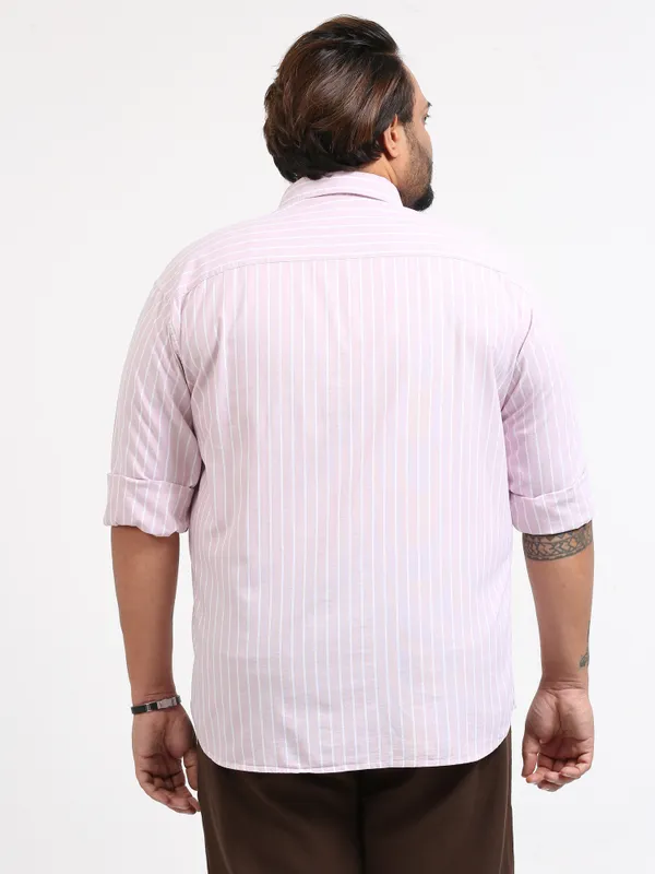 Gandia_Pink_Cotton_Plus_Size_Striped_Shirt_For_Men