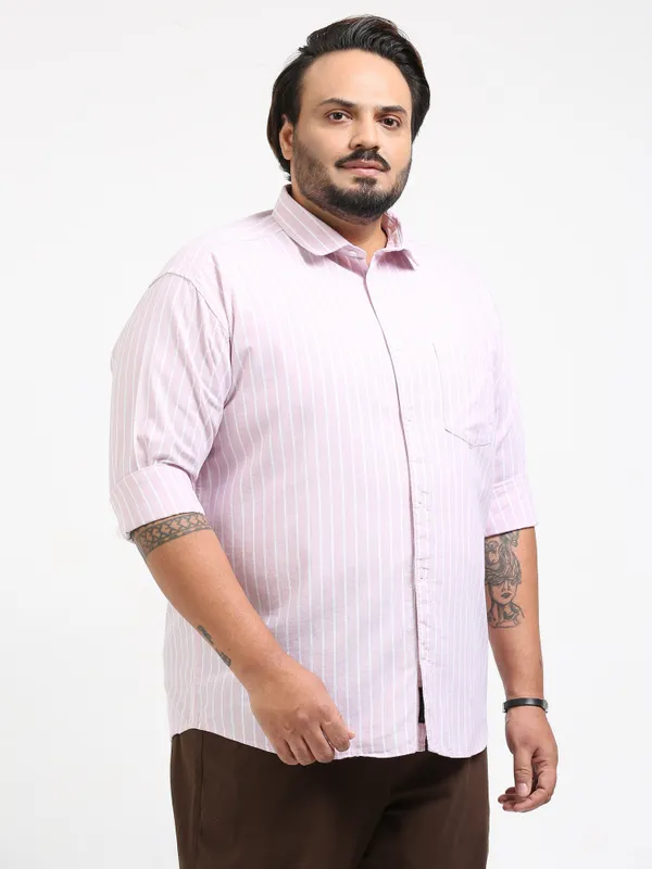 Gandia_Pink_Cotton_Plus_Size_Striped_Shirt_For_Men