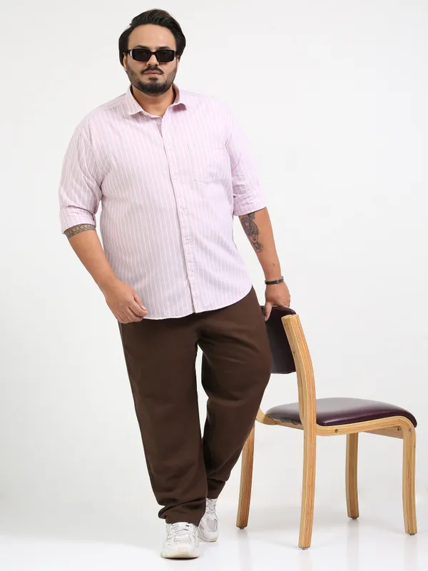 Gandia_Pink_Cotton_Plus_Size_Striped_Shirt_For_Men