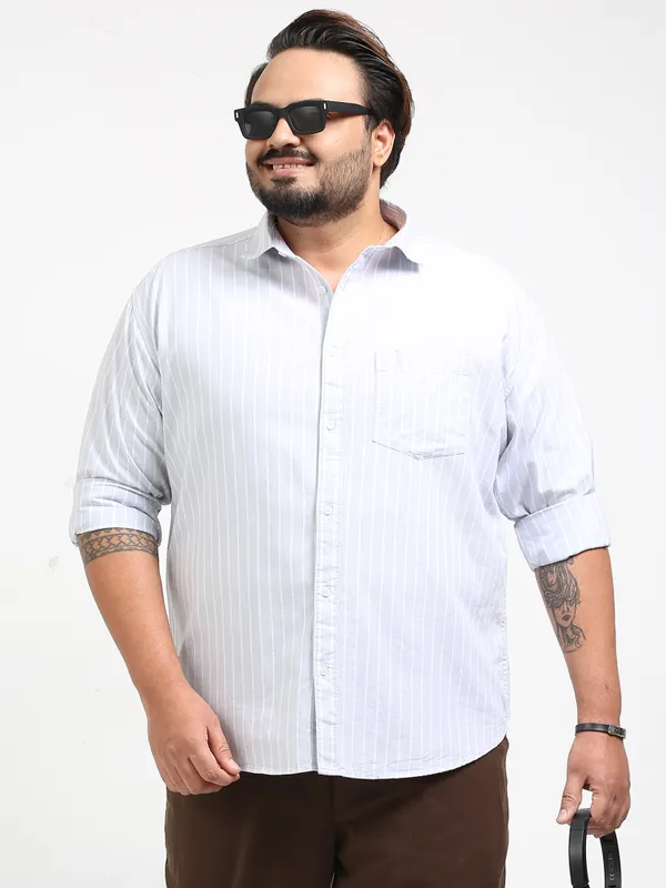 Gandia_Pale_Slate_Cotton_Plus_Size_Striped_Shirt_For_Men