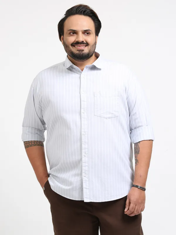 Gandia_Pale_Slate_Cotton_Plus_Size_Striped_Shirt_For_Men