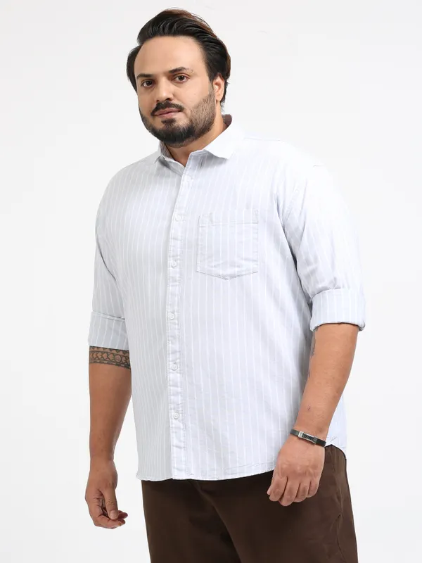 Gandia_Pale_Slate_Cotton_Plus_Size_Striped_Shirt_For_Men
