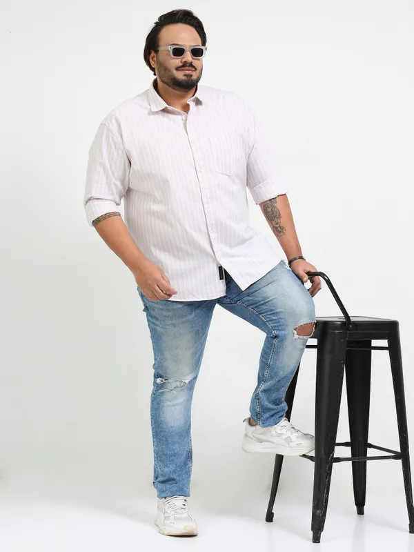 Gandia_Pink_Swan_Cotton_Plus_Size_Striped_Shirt_For_Men