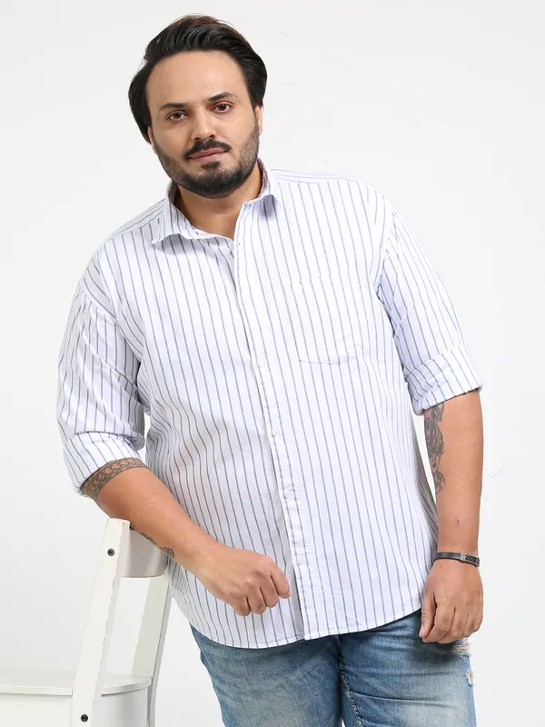 Gandia_Alice_Blue_Cotton_Plus_Size_Striped_Shirt_For_Men