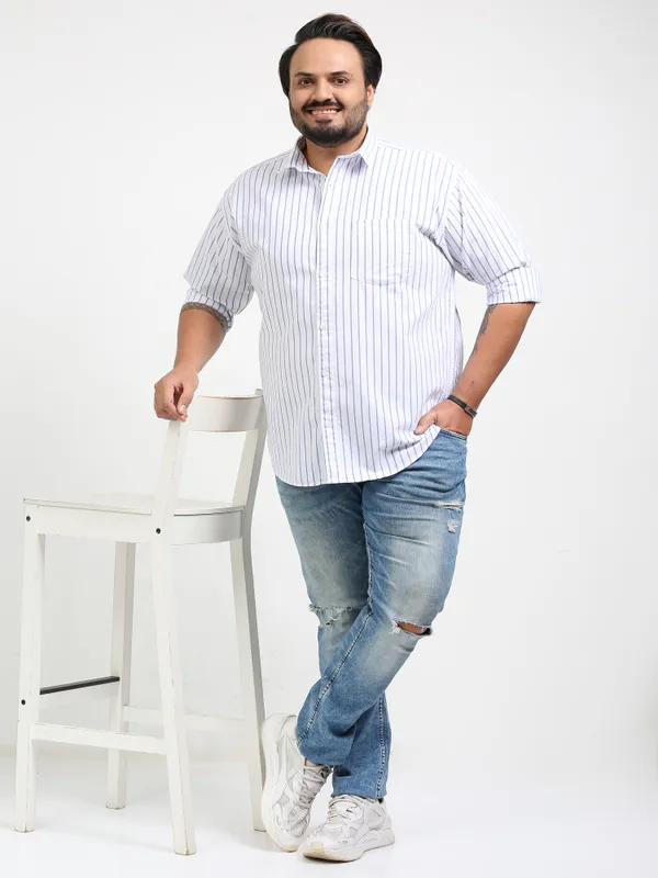 Gandia_Alice_Blue_Cotton_Plus_Size_Striped_Shirt_For_Men