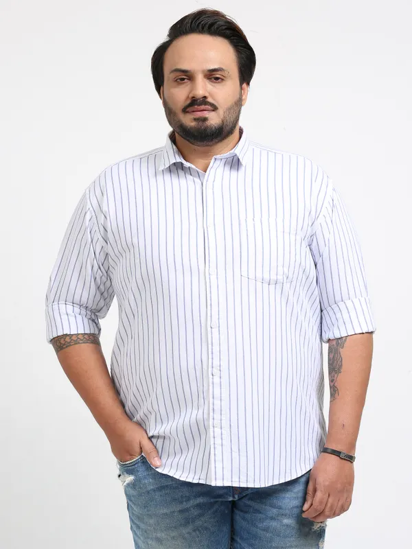 Gandia_Alice_Blue_Cotton_Plus_Size_Striped_Shirt_For_Men