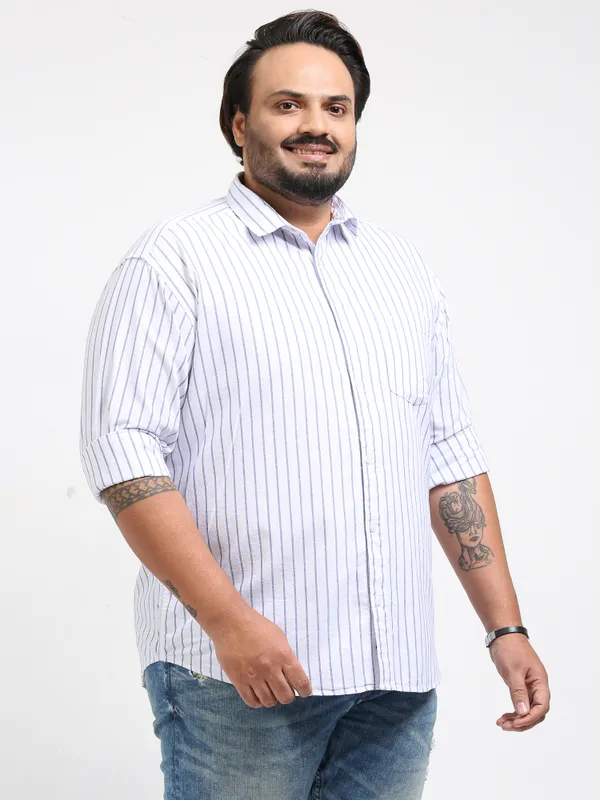 Gandia_Alice_Blue_Cotton_Plus_Size_Striped_Shirt_For_Men