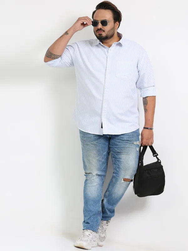Gandia_Link_Water_Cotton_Plus_Size_Striped_Shirt_For_Men