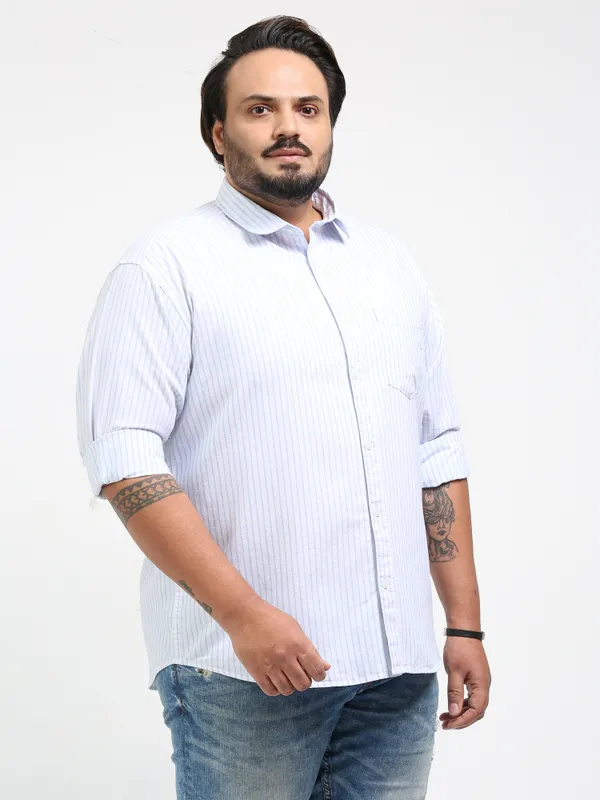 Gandia_Link_Water_Cotton_Plus_Size_Striped_Shirt_For_Men