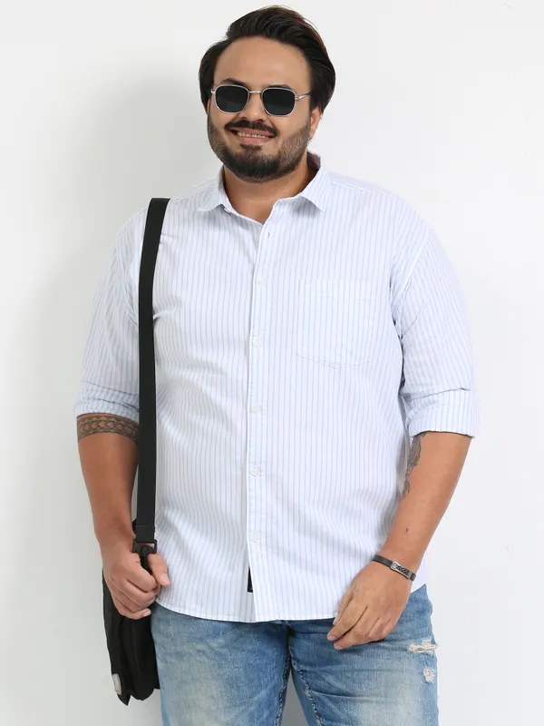 Gandia_Link_Water_Cotton_Plus_Size_Striped_Shirt_For_Men