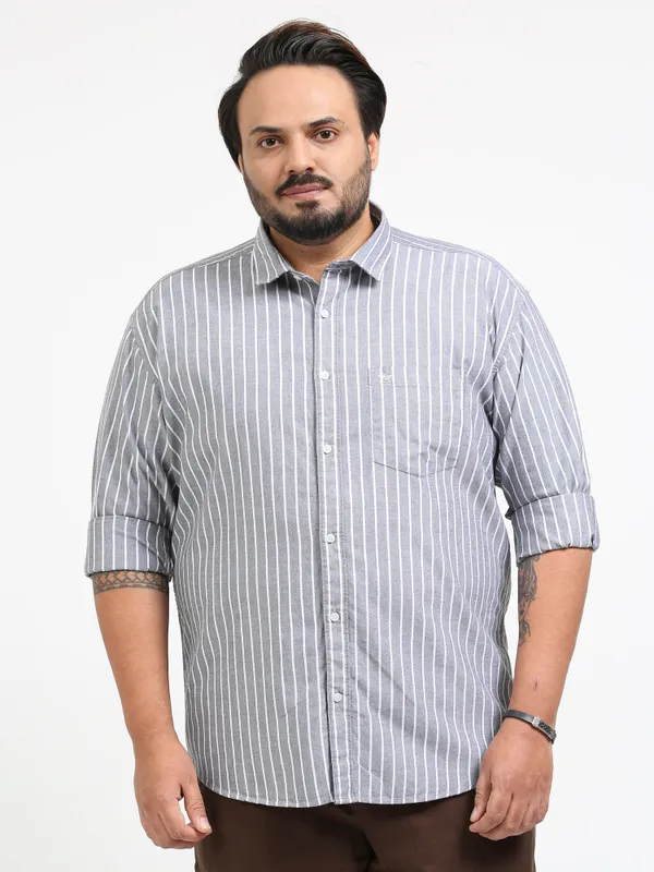 Gandia_Grey_Cotton_Plus_Size_Striped_Shirt_For_Men