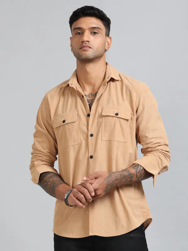 Basel_Peach_Brandy_Corduroy_Double_Pocket_Shirt_For_Men