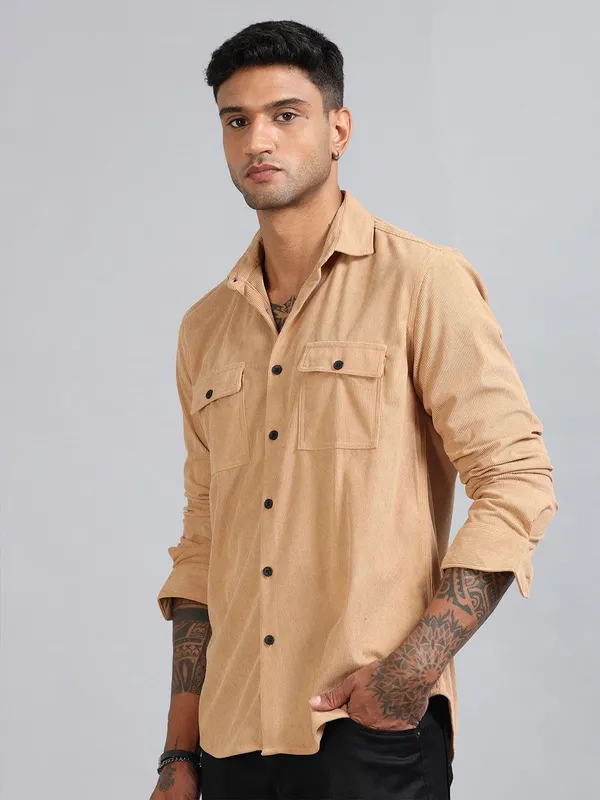 Basel_Peach_Brandy_Corduroy_Double_Pocket_Shirt_For_Men
