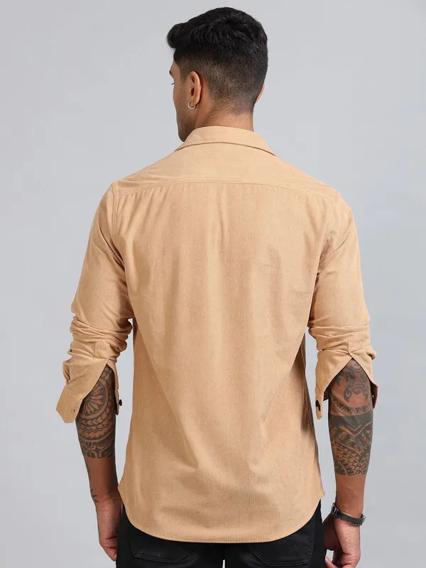 Basel_Peach_Brandy_Corduroy_Double_Pocket_Shirt_For_Men