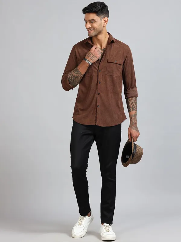 Basel_Brown_Corduroy_Double_Pocket_Shirt_For_Men