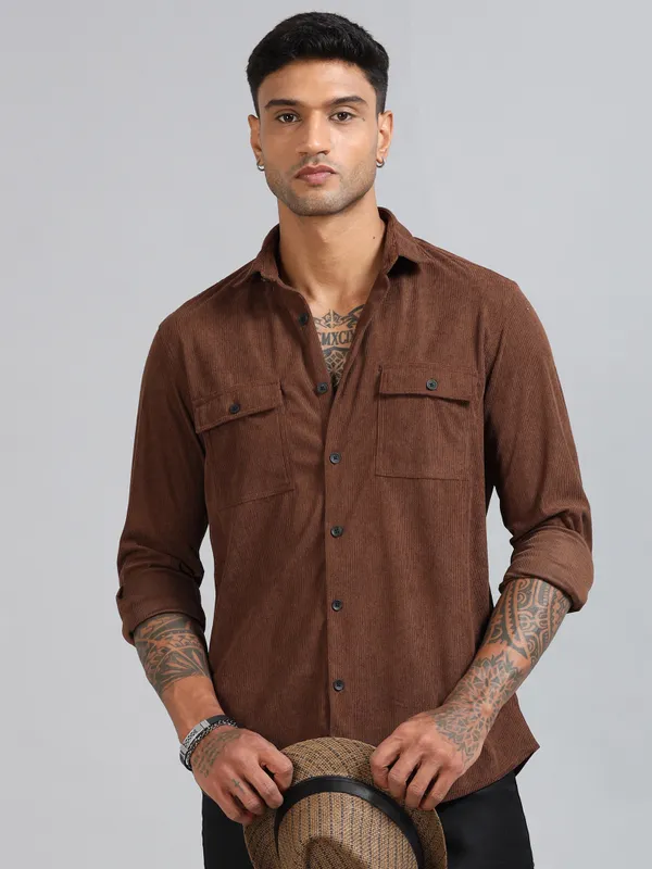 Basel_Brown_Corduroy_Double_Pocket_Shirt_For_Men