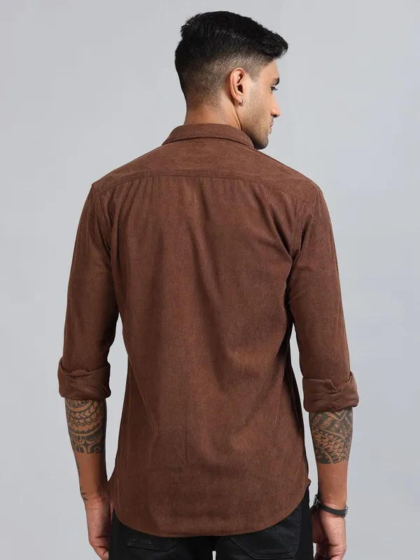Basel_Brown_Corduroy_Double_Pocket_Shirt_For_Men