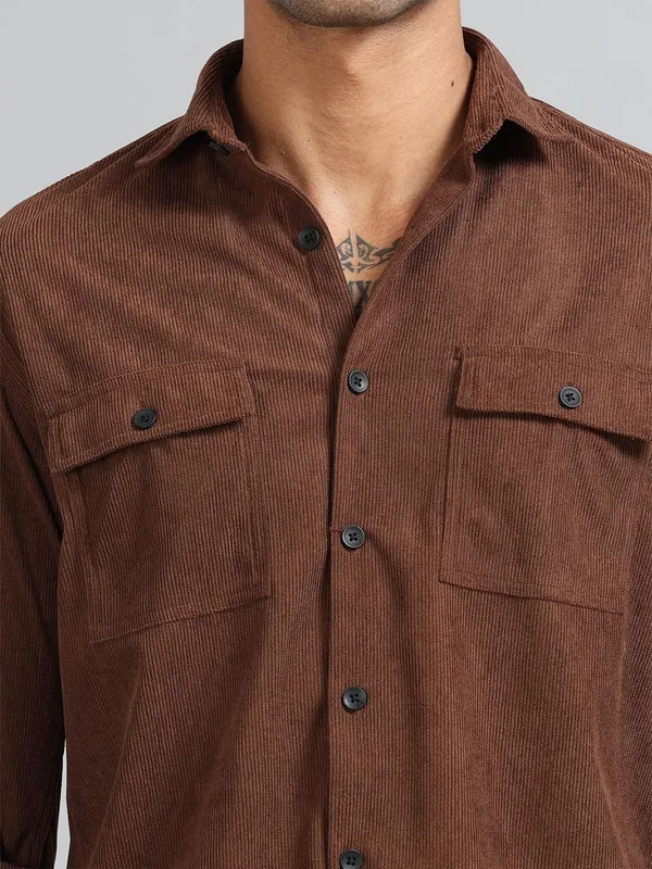 Basel_Brown_Corduroy_Double_Pocket_Shirt_For_Men
