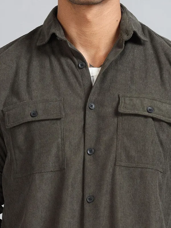 Basel_Fuscous_Grey_Corduroy_Double_Pocket_Shirt_For_Men