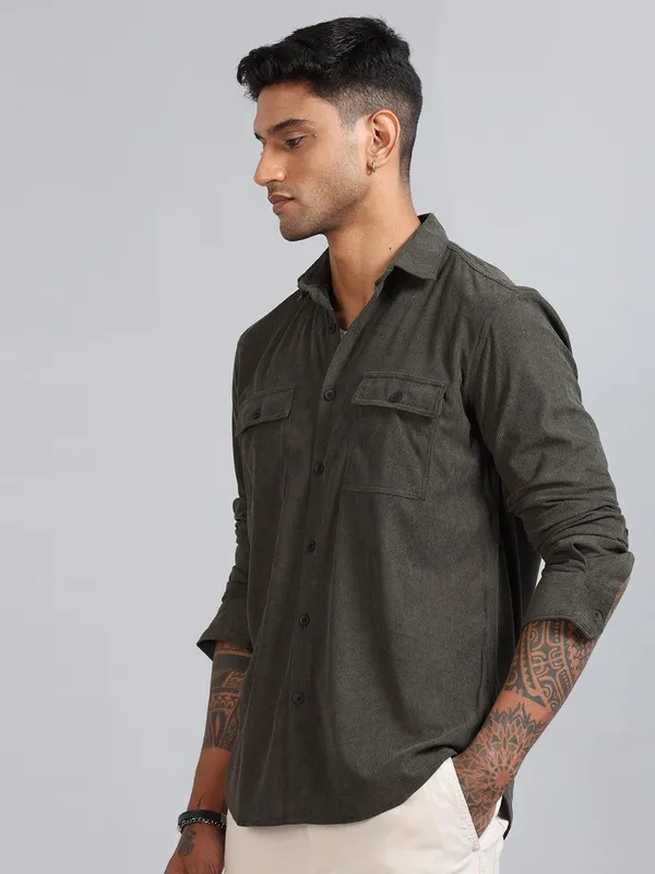 Basel_Fuscous_Grey_Corduroy_Double_Pocket_Shirt_For_Men