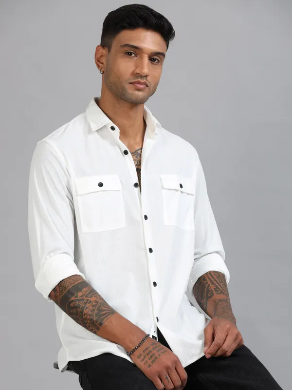 Basel_White_Corduroy_Double_Pocket_Shirt_For_Men