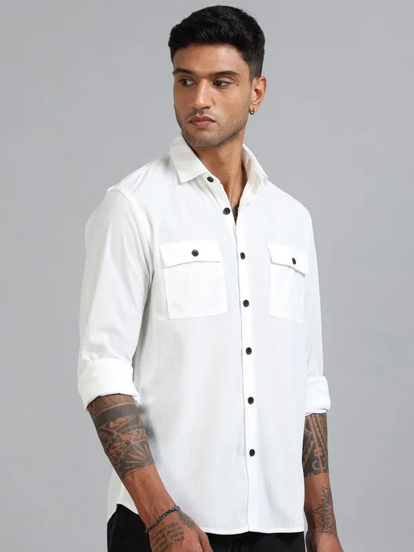 Basel_White_Corduroy_Double_Pocket_Shirt_For_Men