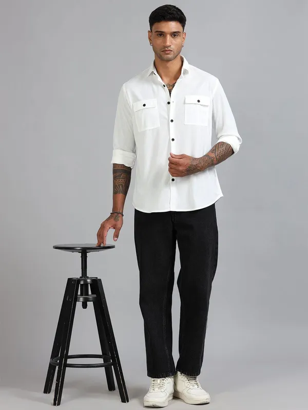 Basel_White_Corduroy_Double_Pocket_Shirt_For_Men