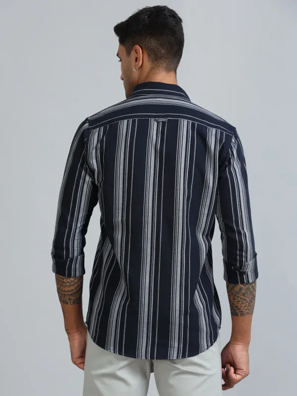 Gandia_Navy_Cotton_Plus_Size_Striped_Shirt_For_Men