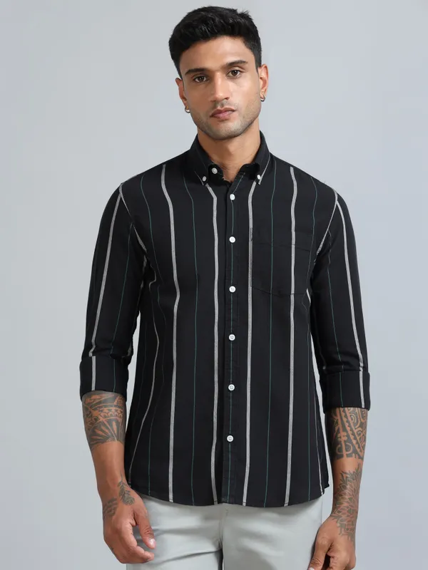 Gandia_Dark_Navy_Cotton_Plus_Size_Striped_Shirt_For_Men