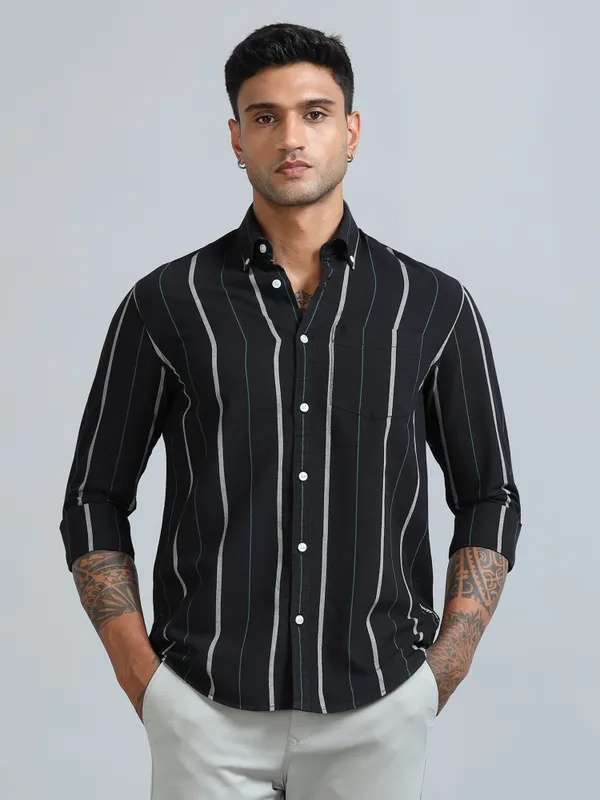 Gandia_Dark_Navy_Cotton_Plus_Size_Striped_Shirt_For_Men