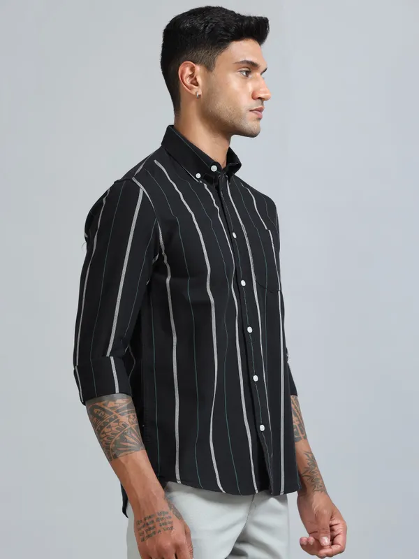 Gandia_Dark_Navy_Cotton_Plus_Size_Striped_Shirt_For_Men
