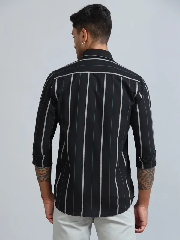 Gandia_Dark_Navy_Cotton_Plus_Size_Striped_Shirt_For_Men