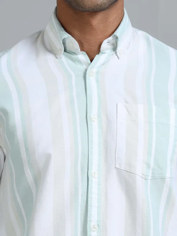 Gandia_Aqua_Blue_Cotton_Plus_Size_Striped_Shirt_For_Men