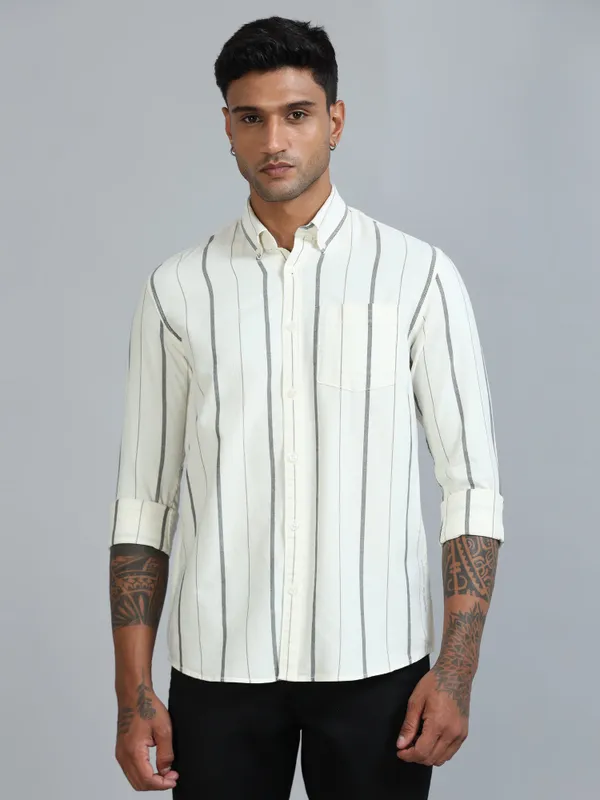 Gandia_Milk_White_Cotton_Plus_Size_Striped_Shirt_For_Men