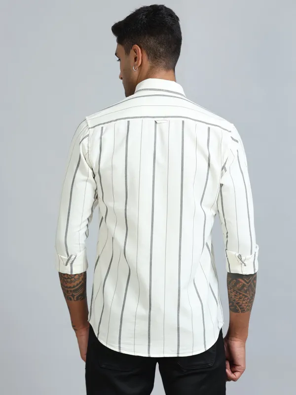 Gandia_Milk_White_Cotton_Plus_Size_Striped_Shirt_For_Men