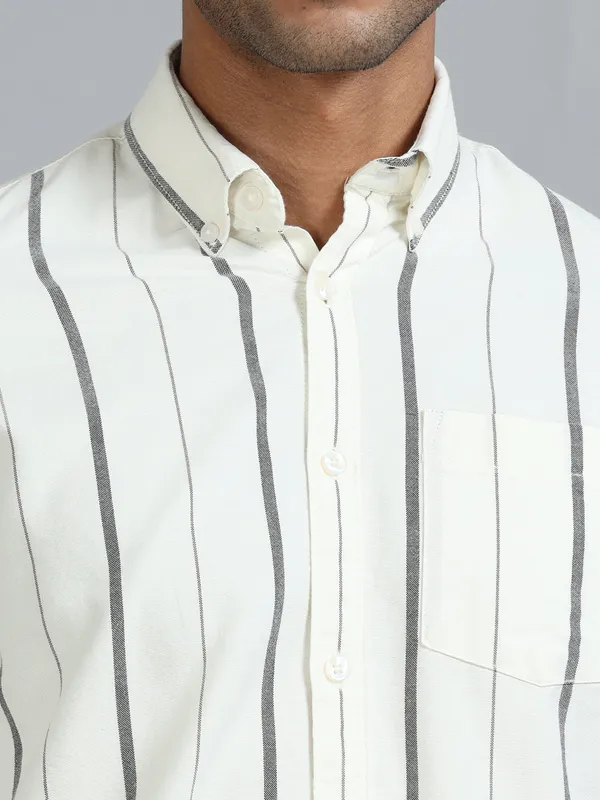 Gandia_Milk_White_Cotton_Plus_Size_Striped_Shirt_For_Men