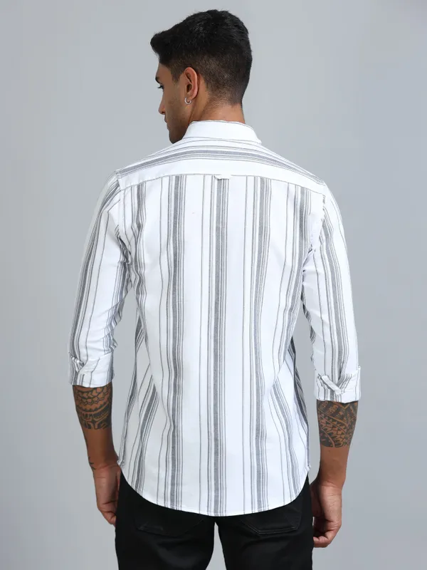 Gandia_White_&_Grey_Cotton_Plus_Size_Striped_Shirt_For_Men