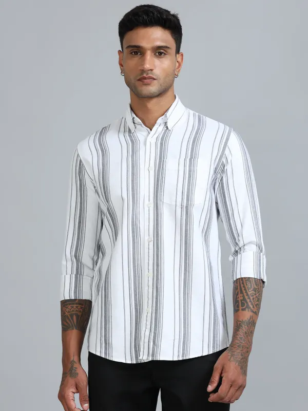 Gandia_White_&_Grey_Cotton_Plus_Size_Striped_Shirt_For_Men