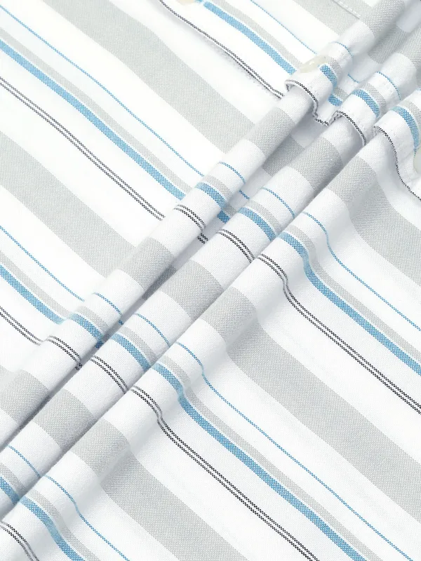 Gandia_Mint_Cream_Cotton_Plus_Size_Striped_Shirt_For_Men